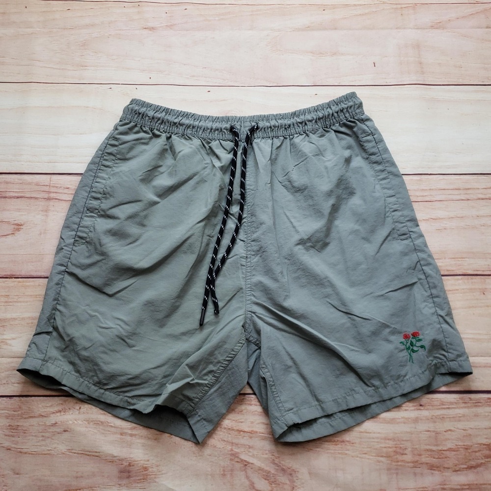 Brooklyn Clothing Shorts Mens M Green Bermuda Floral Nylon 6" Inseam Drawstring